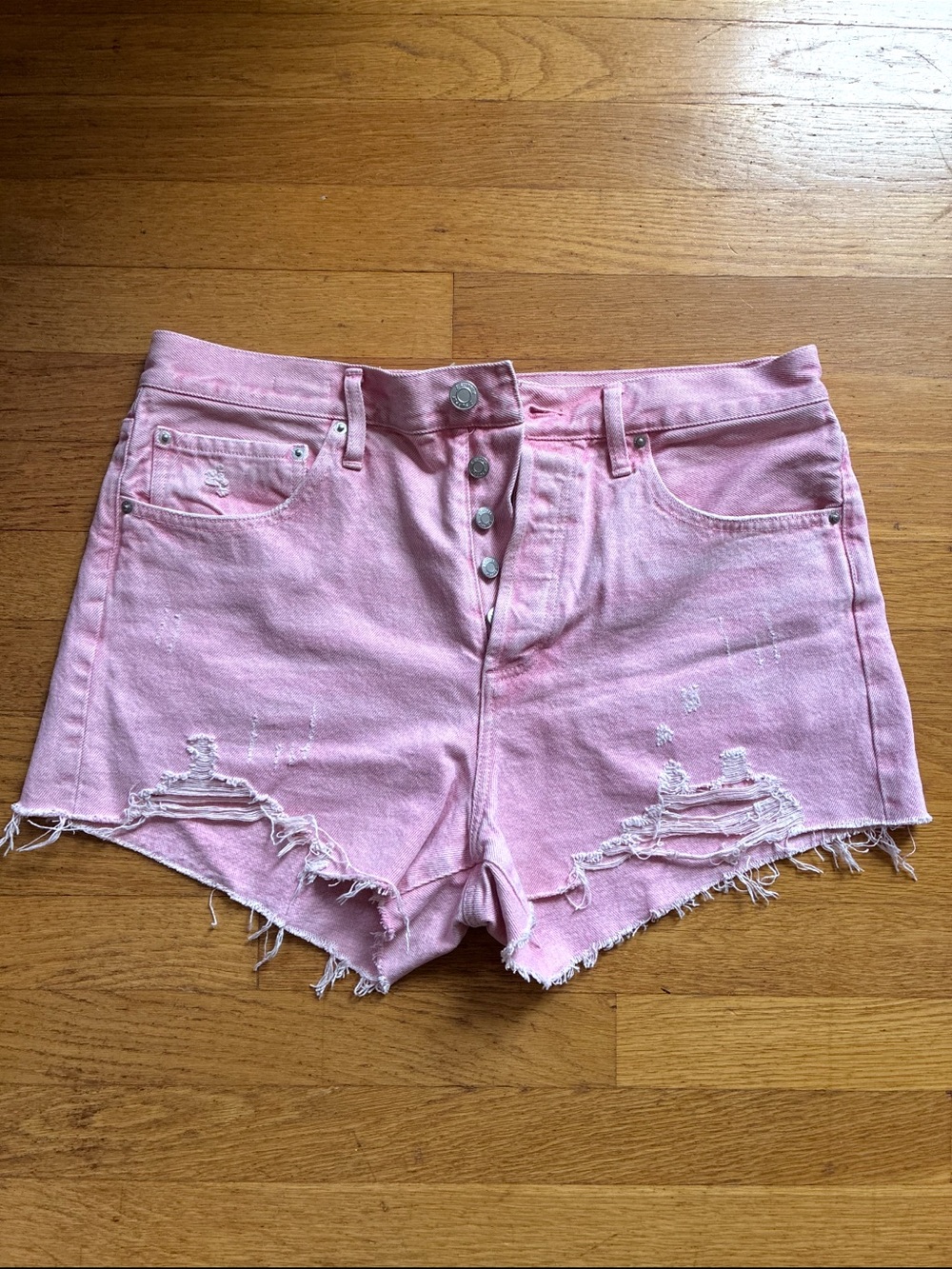 Z Supply Pink Distressed High-Rise Denim Shorts